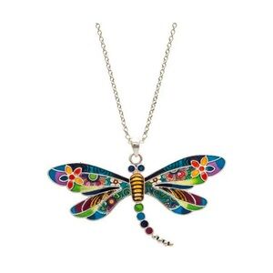 New Rain Jewelry Large Dragonfly Pendant Necklace Silver Chain Boho Blue Hippie